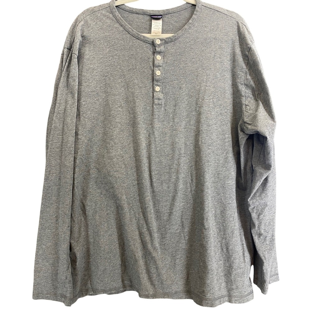 Patagonia Mens XXL Organic Cotton Long Sleeve Henley Shirt Heather Grey Casual